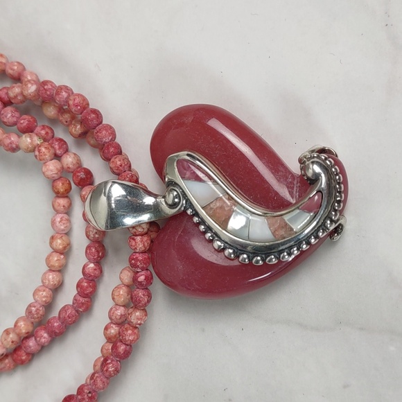 Carolyn Pollack Sterling Silver/Rhodonite Heart Enhancer Pendant - Picture 2 of 13